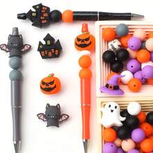 25/40/60PCS Halloween Series Silicone Bead Set - 3D Bat, Ghost, Witch Hat, House And Pumpkin Charms - Perfect For DIY Jewelry, Bracelets, Necklaces, Keychains And Party Favors, Halloween Decorations - Halloween Series - View 5
