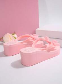 Sandali da donna con zeppa, stile resort popolare, suola in EVA antiscivolo con fiocco, testa arrotondata, stile Y2K, adatti per tutte le stagioni, leggeri e casual, versatili, infradito