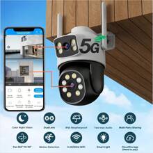 1 pieza Cámara de seguridad inalámbrica para exteriores con doble lente de 2MP+2MP, WIFI de 5G, sistema de cámara IP de vigilancia doméstica inteligente con PTZ, seguimiento automático, alerta y visión nocturna a color, con rotación panorámica e inclinación, compatible con audio bidireccional