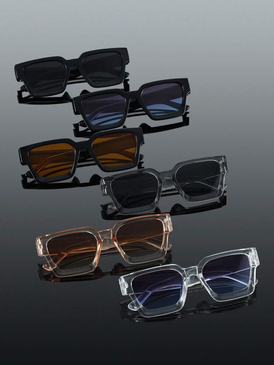 6副塑料多色几何全框眼镜，现代简约风格，百搭男士时尚眼镜，适合作为节日礼物、钓鱼、驾驶、划船、露营、热带海滩度假、郊游等场合佩戴，时尚配饰