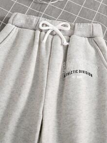 Tween Boy Letter Print Warm Crew Neck Sweatshirt And Pants Set - Light Grey - View 5
