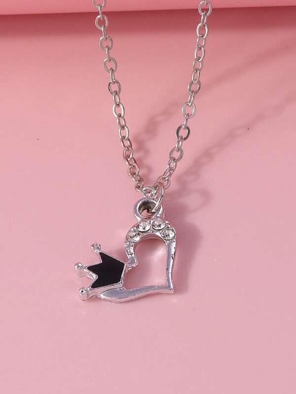 1pc Novel Heart Lock Clavicular Chain, Exquisite High-Grade Crown Hollow Heart Necklace
