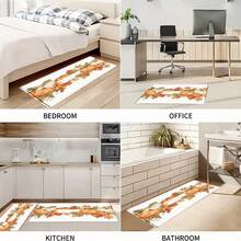 1pc Autumn Yellow Pumpkin & Maple Leaf Print Faux Wool TPR Base Entrance Mat, Bathroom Mat, Kitchen Mat, Laundry Room Mat, Holiday Atmosphere Decor, Home Decor, Party Decor, Wedding Decor, Dining Decor