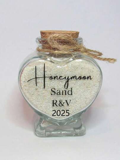 1pc Customized Honeymoon Sand Bottle, Heart-Shaped Jar, Wedding Gift, Honeymoon Souvenir, Beach Vacation Memento For Couples, Personalized Bottle With Cork Stopper, Bridal Shower Gift, Wedding Gift, Engagement Gift, Honeymoon Gift
