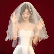 1pc Beige Double-Layer Short Bridal Veil With Comb