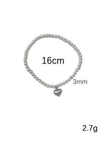 1 件优雅纯银心形珍珠手链，适合女性日常佩戴