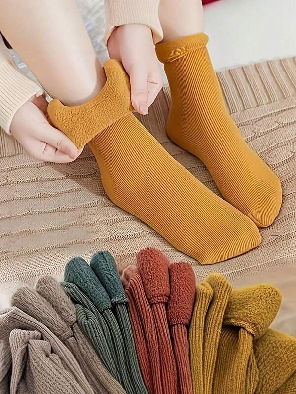 4 Pairs Soft & Warm Snow Socks, Cozy Thermal Lined Casual & Warm Floor Socks For Winter