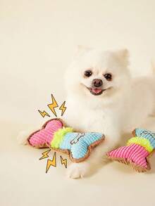 PETSIN 狗玩具吱吱作响的玩具，毛绒狗骨头形状，配有柔软面料的宠物咀嚼玩具，适合中小型犬，出牙咀嚼攻击性互动生日礼物 - 彩色 - 查看 3