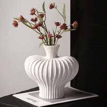 1 pieza de jarrón de plástico imitación cerámica para cultivo de agua, jarrón chic de plástico para sala de estar, decoración de escritorio moderna y minimalista - Blanco - Ver 1