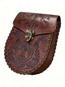 1 Stück Wikinger-Stil mittelalterlicher Leder-Münzbeutel Gürteltasche, geprägter Ritter Vintage Europäischer Stil