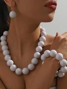 4pcs/Set Beaded Necklace, Bracelet, And Earrings Jewelry Set, Personalized Fashion Exaggerated Retro Retro Style For Women - Buddhist Bead Jewelry Set - View 7