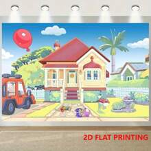1 件卡通房屋摄影背景蓝天卡车户外背景宠物派对装饰完美生日派对拍照亭横幅背景工作室道具