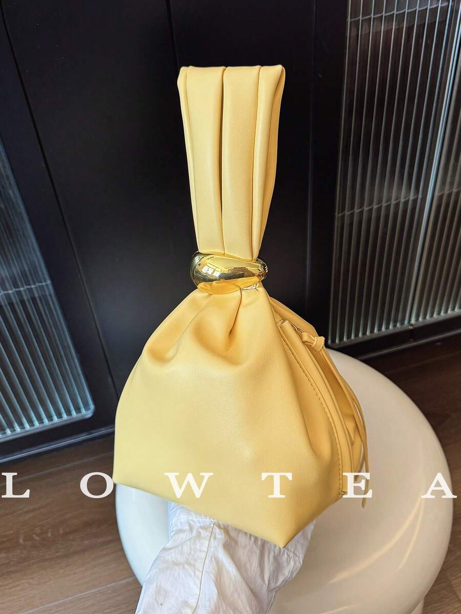 low tea 1 件女式纯色 PU 皮革迷你云褶手提包，金属配件装饰拉链开合，适合日常和户外使用