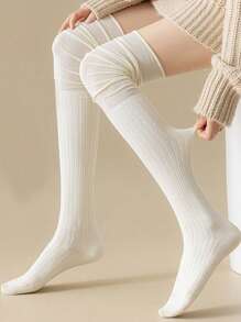 1/4 pary damskich skarpetek za kolano, w jednolitym kolorze, cienkich i długich, wygodnych, z wysokim łączeniem rurek, uniwersalnych, czarno-białych, Y2K