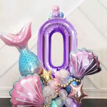 40 件美人鱼主题生日气球套装，40 英寸紫色 0-9 数字铝箔气球，贝壳和美人鱼尾巴形状，适合主题派对场景装饰 - 彩色 - 查看 6