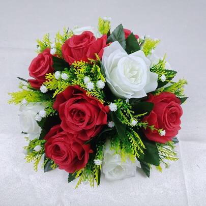 1 件，人造花球婚礼中心装饰假花玫瑰绣球球布置中心装饰桌面人造丝花花束用于婚礼派对家居装饰