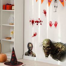 1pc Self-Adhesive PVC Wall Sticker With Devil's Blood Blood Hand Pattern, Suitable For Halloween Home Decor, Living Room Decor, Bedroom Decor, Office Decor, Holiday Gifts Halloween Decor Fall Decor Wall Decor Stickers Wall Stickers Halloween Decorations Halloween Decoration - Multicolor - View 4