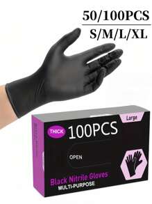 100pcs Powder-Free Disposable Nitrile Gloves Black , Available In S, M, L, XL Sizes, Durable Household Cleaning Gloves, Kitchen, Bathroom, Cleaning, Food Handling, Tattoo, Beauty, Hair Dye, Pets, Beauty Salon, Cleaning Supplies, Household Gadgets