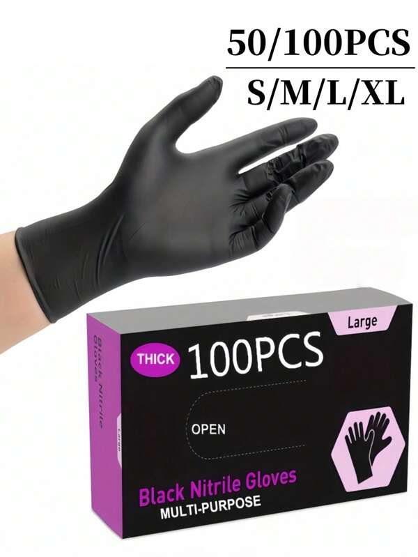 100 pezzi di guanti monouso in nitrile senza polvere neri, disponibili nelle taglie S, M, L, XL, guanti durevoli per pulizie domestiche, cucina, bagno, pulizia, manipolazione di alimenti, tatuaggi, bellezza, tintura per capelli, animali domestici, salone di bellezza, forniture per la pulizia, elettrodomestici domestici