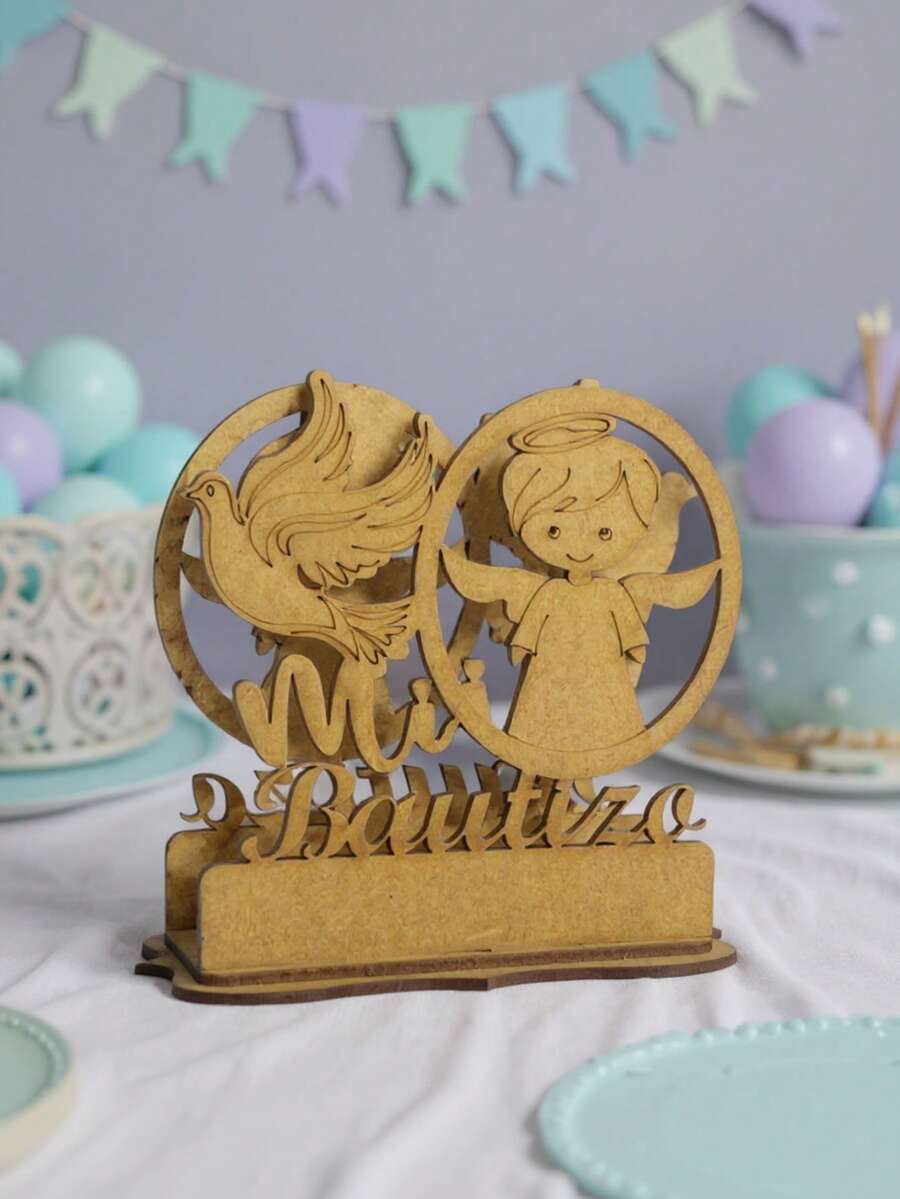 12 Servilleteros MDF para Decoración de Bautizo – Diseño Elegante - Marrón - Ver 1