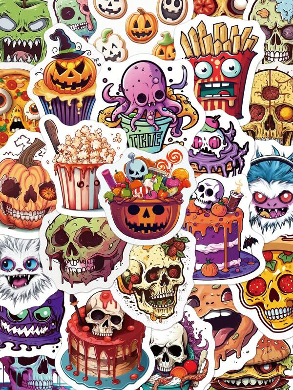 50pcs Halloween Horror Food Stickers Handbook Laptop Cell Phone Case Luggage Skateboard Helmet Decorative Stickers