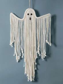 1pc Boho Halloween Ghost Wall Hanging Decor, Macrame Fringe Spooky Ghost Ornaments, Bohemian Wall Art For Home, Living Room, Fireplace, Party, Haunted House Decoration