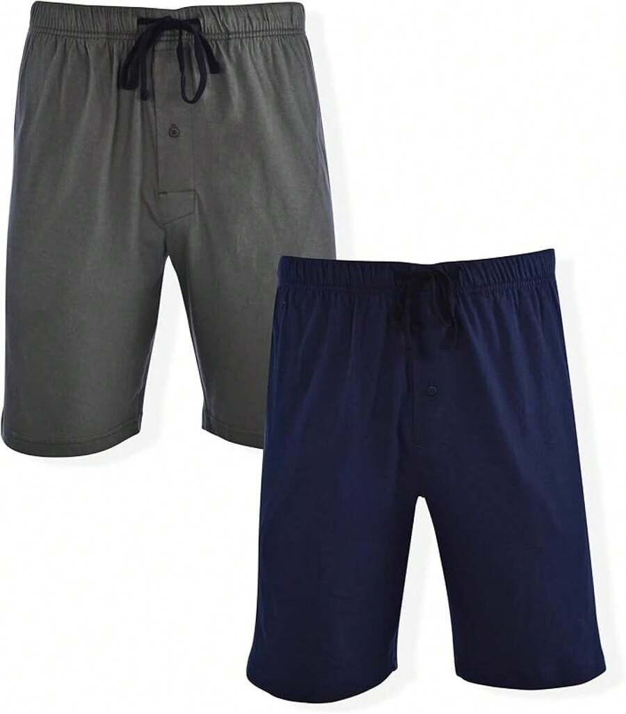 Mens 2 Pack Cotton Sleep Short,5 Inseam, Comfortable And Breathable, Assorted Colors - Green Midnight/Sky Captain - View 1