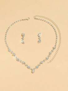 3pcs Set Minimalist Crystal Water Drop Necklace & Earrings Jewelry Set, Suitable For Women Wedding, Birthday, Anniversary Events