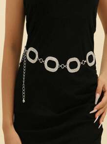Ceinture de taille brillante Y2K grande taille - Ceinture hip-hop en PU argenté avec boucle ornée de strass, convient pour les jeans, pantalons et robes des femmes