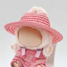 1 Piece Of Hollow Hat, Natural Straw Material, Round Hollow Ear Hole Design, Removable Doll Headdress For Labubu Sitting Series Doll Hat, Suitable For Toy Decoration, Party, Collection Display, Desktop Scene Layout - Multicolor - View 7