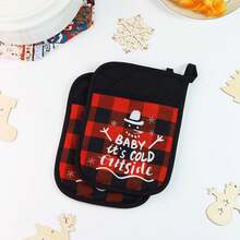 Red Gingerbread Boy Printed Oven Gloves Christmas Baking Mittens Hanging Ornament Christmas Pot Rack Kit - 8PCS - View 5