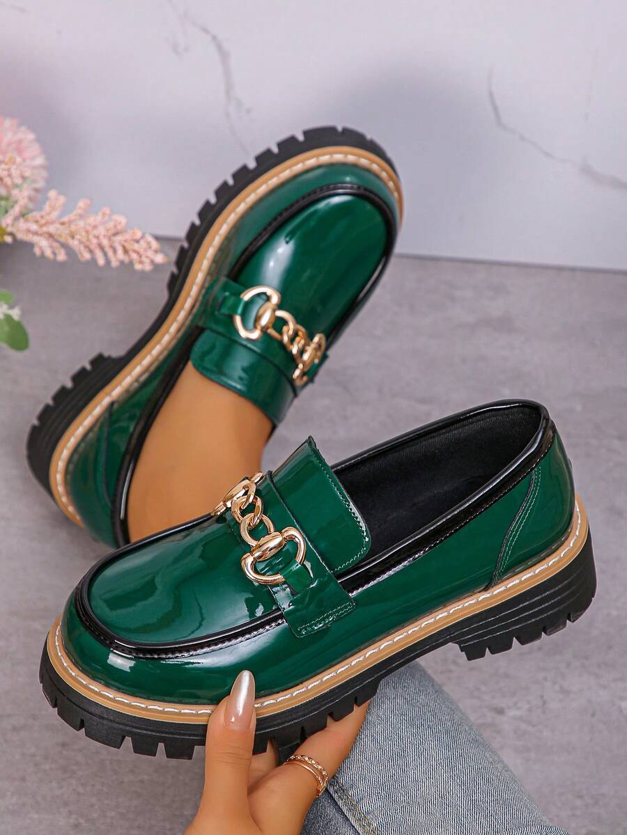 英伦风女式皮革一脚蹬乐福鞋，厚底，时尚百搭，2025年春秋季新品