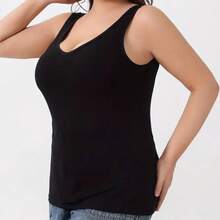 3pcs/Set Plus Size Solid Color Camisole Tops With Lining And Chest Pads, Seamless And Comfortable Elastic Cami For Layering