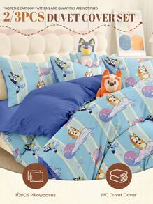 Bluey Set de funda nórdica de 2/3 piezas de Bluey, conjunto de ropa de cama, conjunto de funda de edredón amigable con la piel, conjunto de funda de edredón estilo de dibujos animados, conjunto de ropa de cama suave y cómoda para el dormitorio, con cierre de cremallera, ataduras en las esquinas, transpirable, ligero y suave como la seda, adecuado para todas las estaciones, para cama individual/queen/king, 1 pieza de funda nórdica y 2/1 pieza de funda de almohada, regalo perfecto para vacaciones