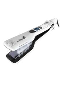 UKLISS Alisador de cabello con vapor de nano titanio y cerámica con pantalla LCD digital, 5 ajustes de calor, bloqueo automático de temperatura, peine desmontable, alisado y rizado del cabello con vapor, adecuado para estudiantes, vacaciones y viajes