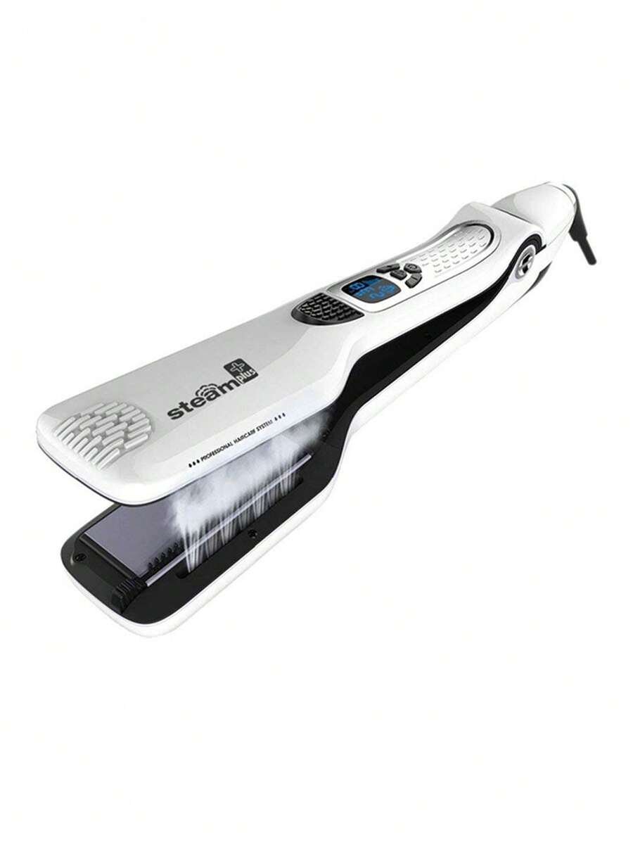 UKLISS Alisador de cabello con vapor de nano titanio y cerámica con pantalla LCD digital, 5 ajustes de calor, bloqueo automático de temperatura, peine desmontable, alisado y rizado del cabello con vapor, adecuado para estudiantes, vacaciones y viajes