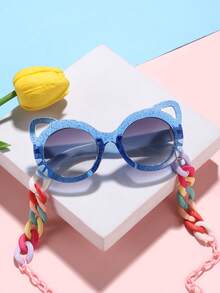 1 PC Girls 9-14Y Acrylic Cute Cartoon Fashion Eyeglasses And 1 PC Bohemian Ring Clasp Eyeglasses Chain For Holiday Outings And Holiday Gifts - Multicolor - View 8
