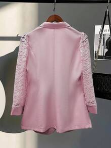 女士优雅花卉提花拼布泡泡袖西装外套