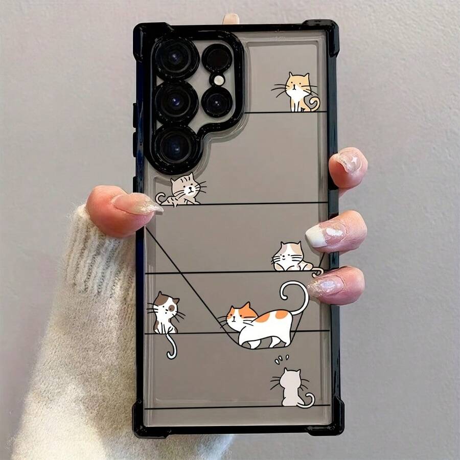 Funda de Teléfono Kitten Graffiti para Samsung S25 S24 S23 S22 S21 FE Ultra Plus 4G 5G a Prueba de Golpes, Cubierta Trasera Transparente y Suave - Colores mixtos - Ver 1