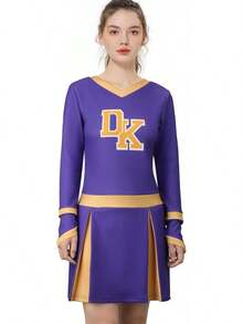 Women Cheerleading Costume Jennifer High School DK Cheer Leader Dress Outfit Uniform Halloween Cosplay Suit - 紫色 - 查看 8