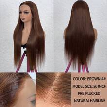 Peluca CUEKI de cabello liso y sedoso, mezcla de fibra y cabello humano, color marrón chocolate oscuro #4, con encaje frontal 13x4 13x6 y densidad del 180%, con línea de nacimiento natural pre-depilada (Peluca Bob de 6 pulgadas)