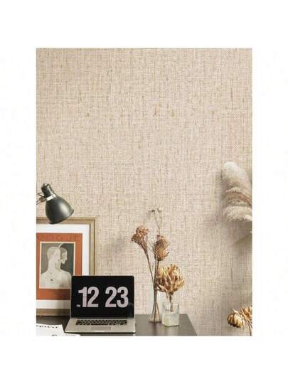 Roll Of Beige Grass Cloth Texture Contact Sticky Wallpaper, Artificial Linen Retro Paper, Self Adhesive Movable Vinyl Peel Stick Cabinet Bookcase Home ation, Background Wand DIY ation,Room ,Boho Paper Stickers Wallpaper Bathroom view 3