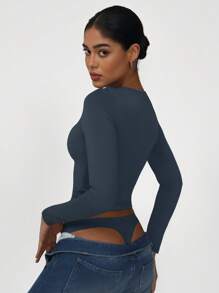 Sodalemon Damen Rundhals-Workout-Training, elastisches Training, bescheidenes Gym-Oberteil, Fitness, langärmeliges Damen-Wandershirt, leichtes Yoga-Sport-T-Shirt