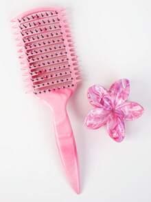 2件套美发造型梳套装：花朵造型发夹、弧形透气梳（加速干发）、男女通用扁平梳（干湿两用，适合卷发和浓密直发）、大理石纹花朵发夹，返校、旅行和度假必备，女士发饰
