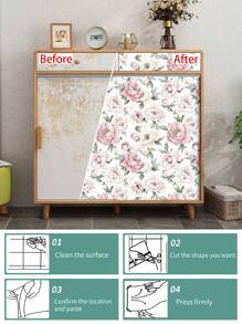 1 Rolo Papel de Parede Adesivo Peônia Rosa, Papel de Parede Estilo Boêmio Retrô, À Prova d'Água, Durável, Papel de Contato Vinil Destacável e Colante, Adesivo com Padrão de Flor Rosa em Bottom Claro, Adesivo de Decoração de Arte para Casa, Adesivo de Arte de Parede