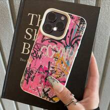 1pc TPU Material Graffiti Pink Letter Art Pattern Phone Case Compatible With Apple/ Phones - White - View 3