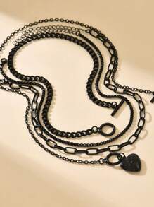 4pcs Fashionable Multilayer Necklace With Dark Metal Heart Pendant, Suitable For Women's Daily Wear, Party, Festivals, Special Occasions, Ideal For Holidays, Gifts, Women's Accessories, Halloween, Valentine's Day