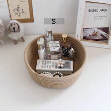 Panier de rangement de bureau tressé de style INS, boîte de rangement artisanale, cadeau créatif de forme ronde