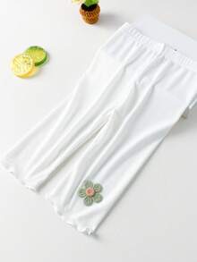 3pcs Black, White & Gray Minimalist Style Leggings, Sweet Minimalist Design. Minimalist Style Girls' 3/4 Leggings, Suitable For Summer Wear, Breathable & Comfortable, Decorated With Cute Floral Prints. - Multicolor - View 2