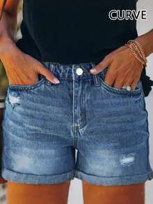Plus Size Women Casual Loose Denim Wide Leg Pants, Summer - Medium Wash - View 1